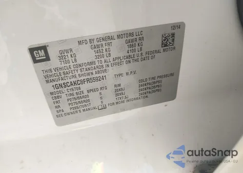 2015 Chevrolet Tahoe Ls из США, поврежденный, VIN 1GNSCAKC8FR559241